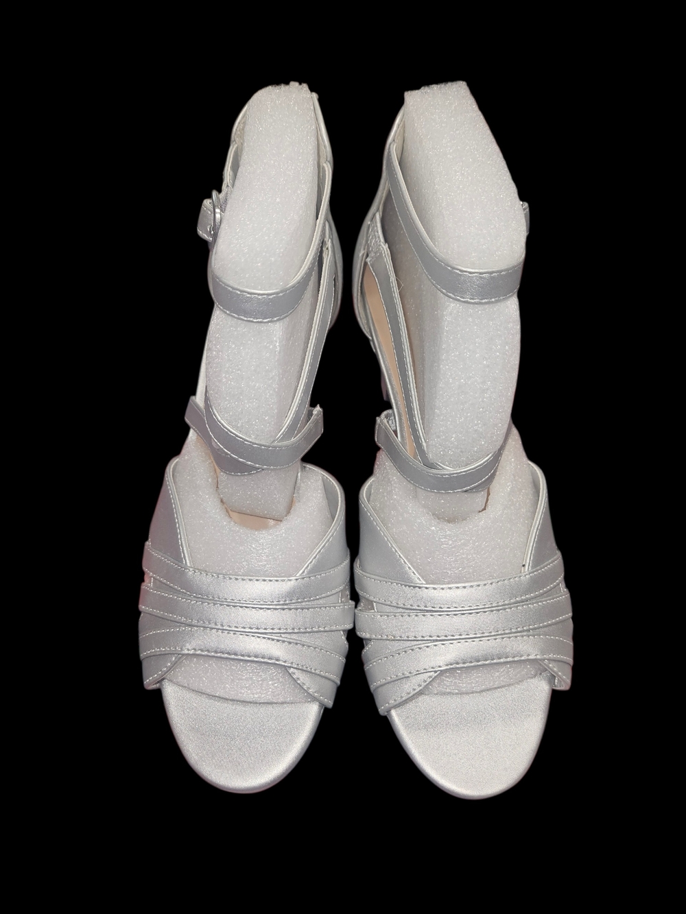 Women's Silver Strappy Ankle-Wrap Sandals